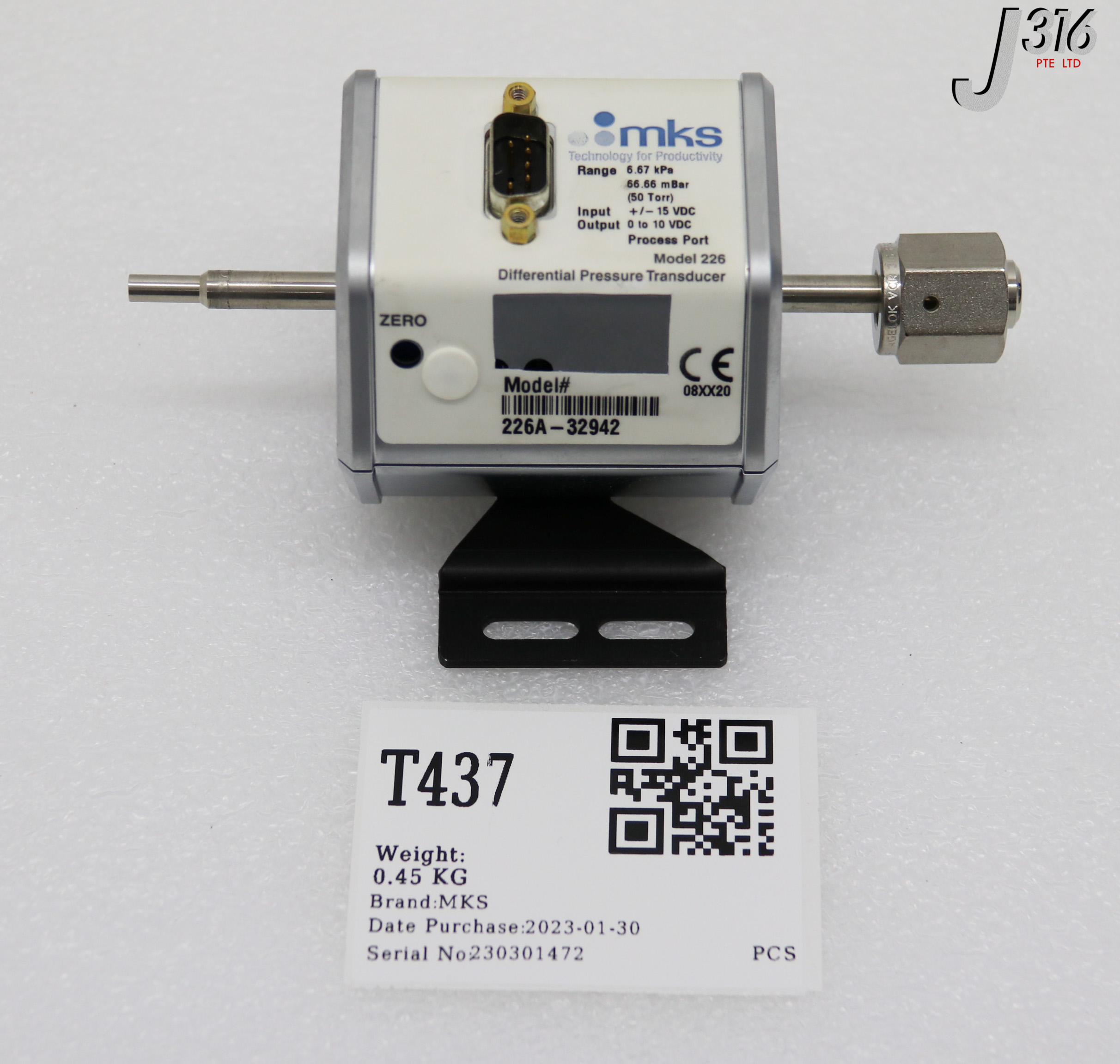 T437 MKS MODEL 226 DIFFERENTIAL PRESSURE TRANSDUCER 50 TORR 226A-32942 ...